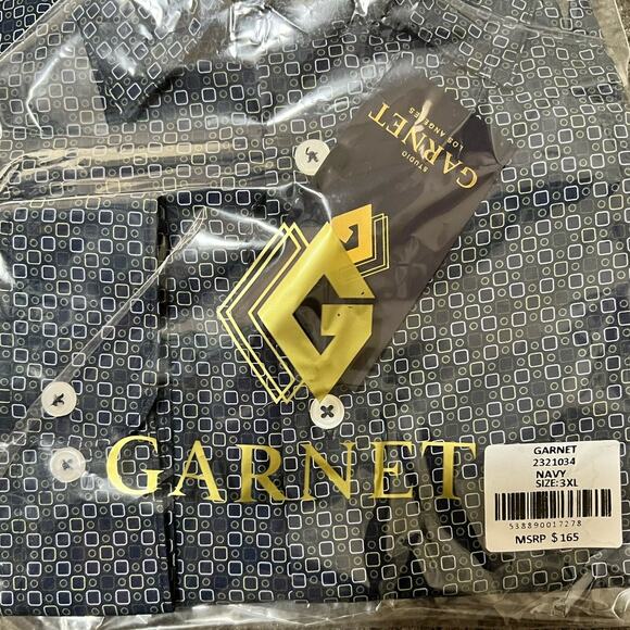 Garnet Los Angeles Button Up Shirt 3X Mens Navy Geometric Long Sleeve Work New - Picture 6 of 8